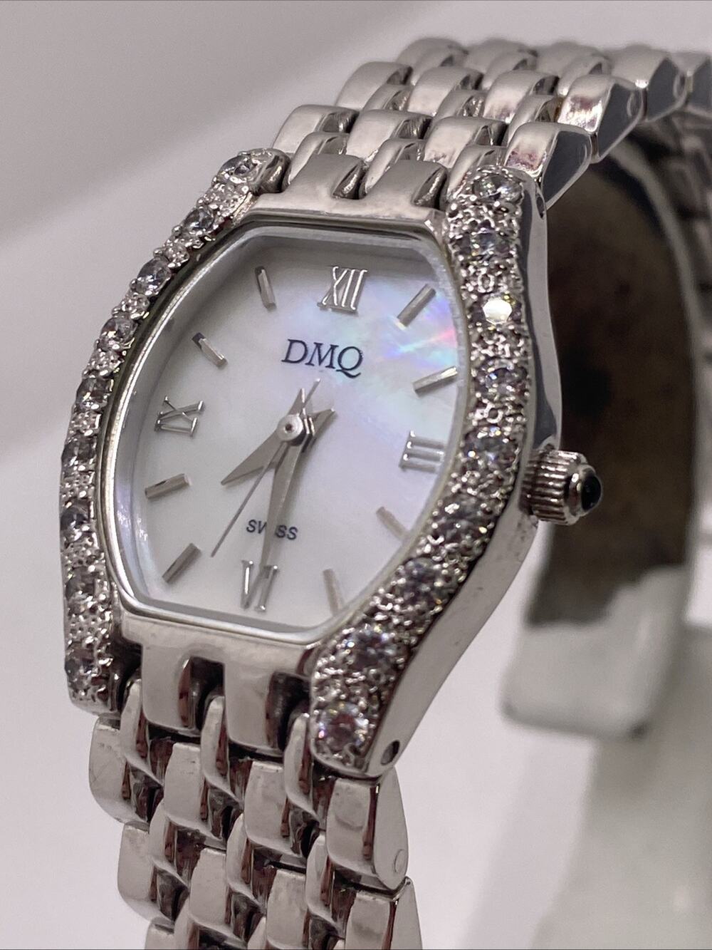 DMQ Diamondnique Womens Silver Tone Mop Dial Watch New Battery